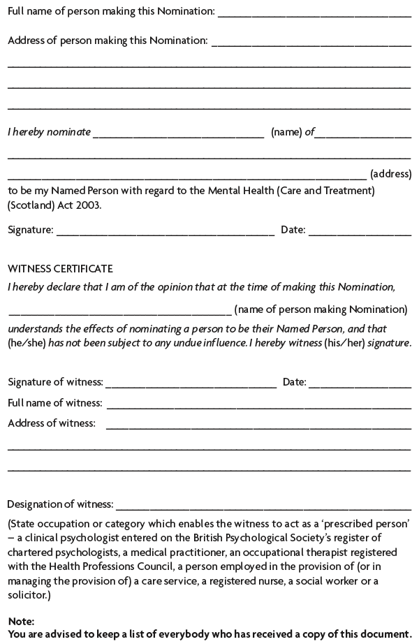 FORM - NOMINATION OF NAMED PERSON