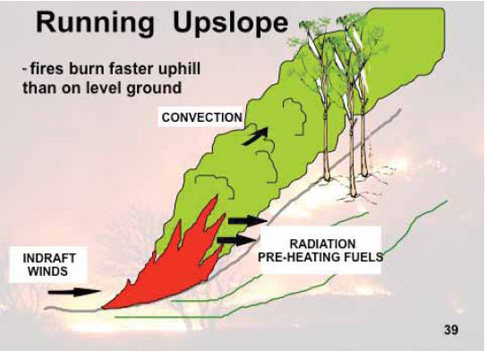  Fig. B3.2 A Fire that is burning upslope is able to transfer its energy to the un-burnt fuel and is classed as being in alignment with the slope
