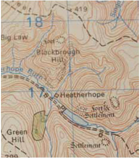  Fig. B3.7 The contours on the map show a number of spurs on the landscape formed between re-entrants