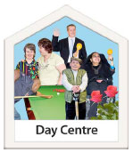Photo of people with complex needs and the words Day Centre below it