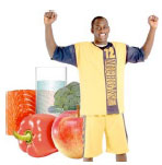 Man with examples of healthy food