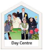 Photo of people with th ewords Day Centre below it