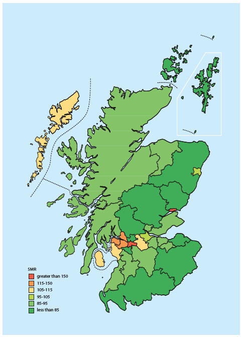 All-cause standardised mortality ratios (SMRs) in council areas