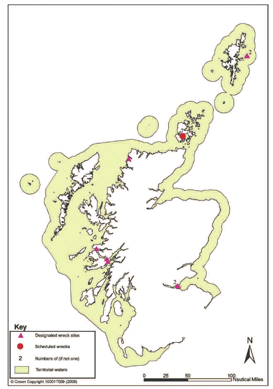 Figure 5.15 Scheduled wrecks and designated sites in Scottish waters