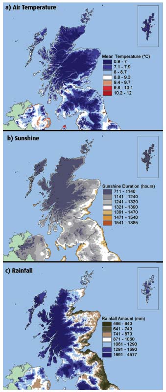 Figure 2.3 Annual average (1971-2000) meteorological conditions for Scotland