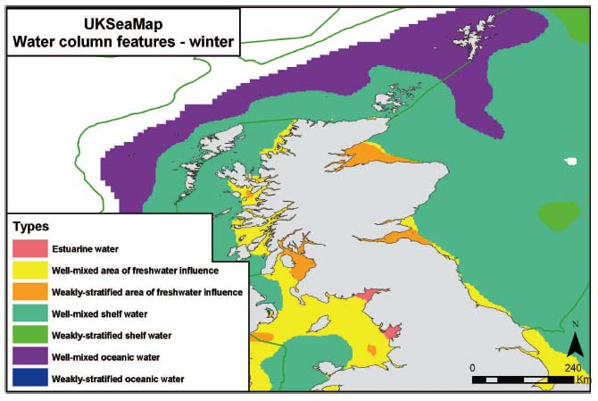 Figure 2.6 Water column features on the Scottish continental shelf in winter