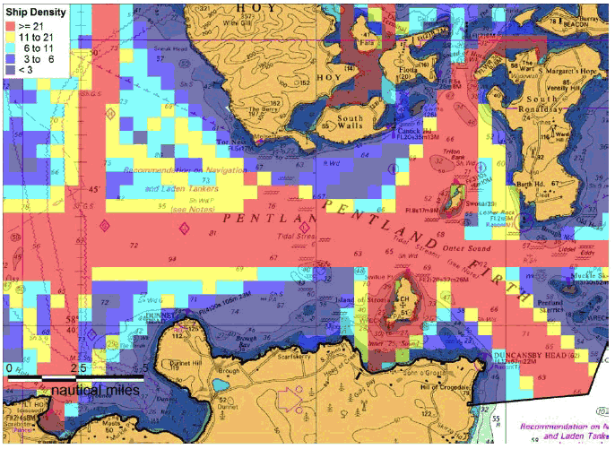 Figure 7.27 Pentland Firth Winter 2012 AIS Track Analysis by Overall Ship Density