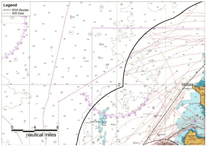 Figure 8.9 Recreational Vessel Tracks versus RYA – Northwest Orkney