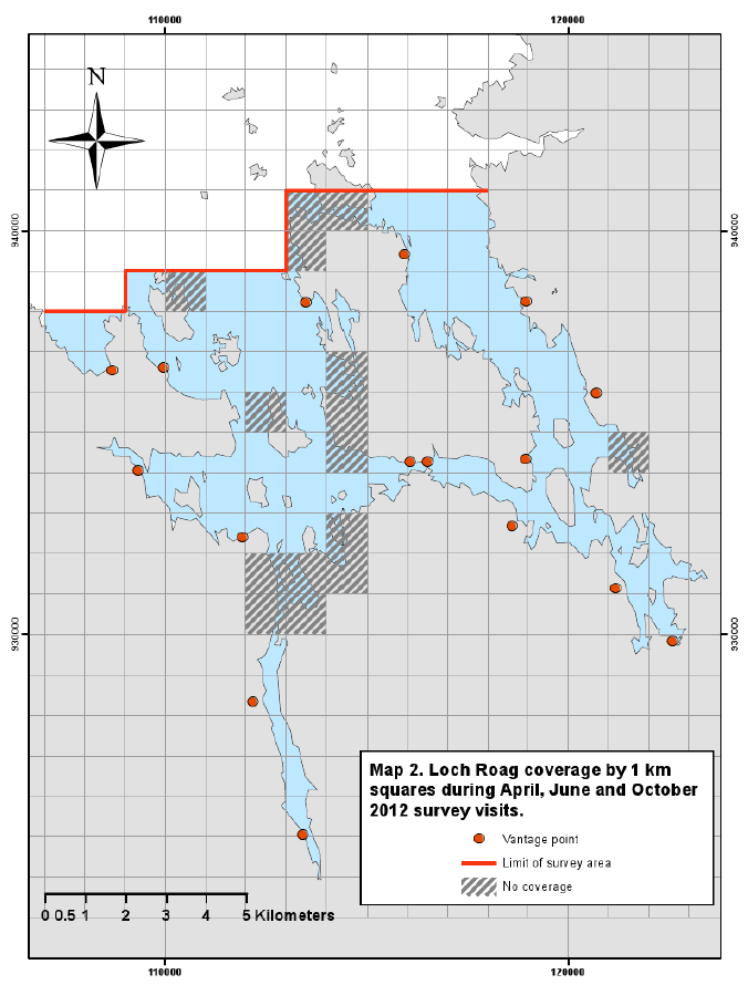 Figure 85 - Loch Roag coverage by 1km squares during the April, June and October 2012 survey visits